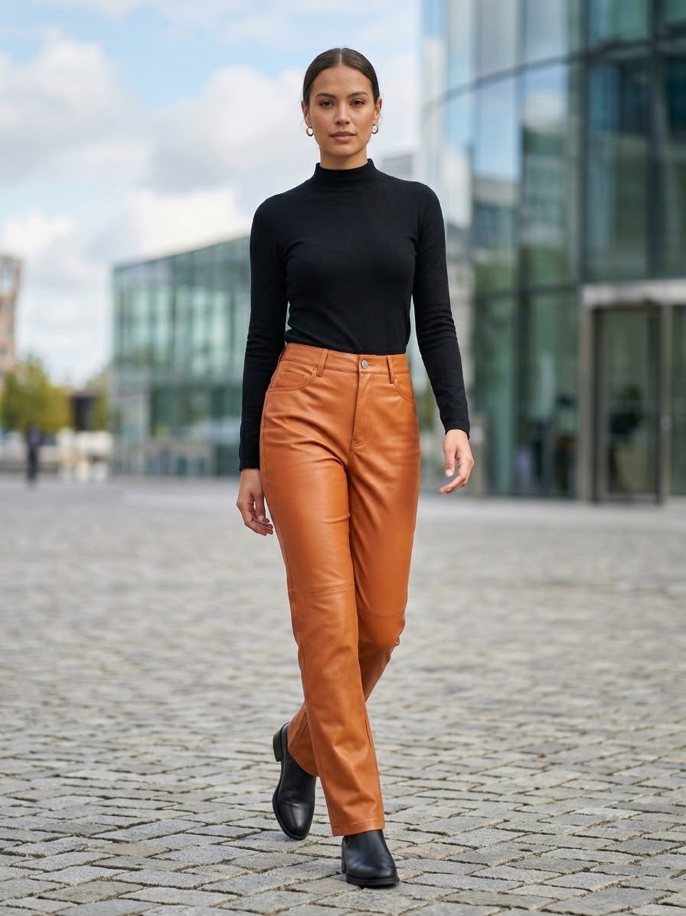 7 For All Mankind Straight-Leg Vegan Leather Jeans - Cognac